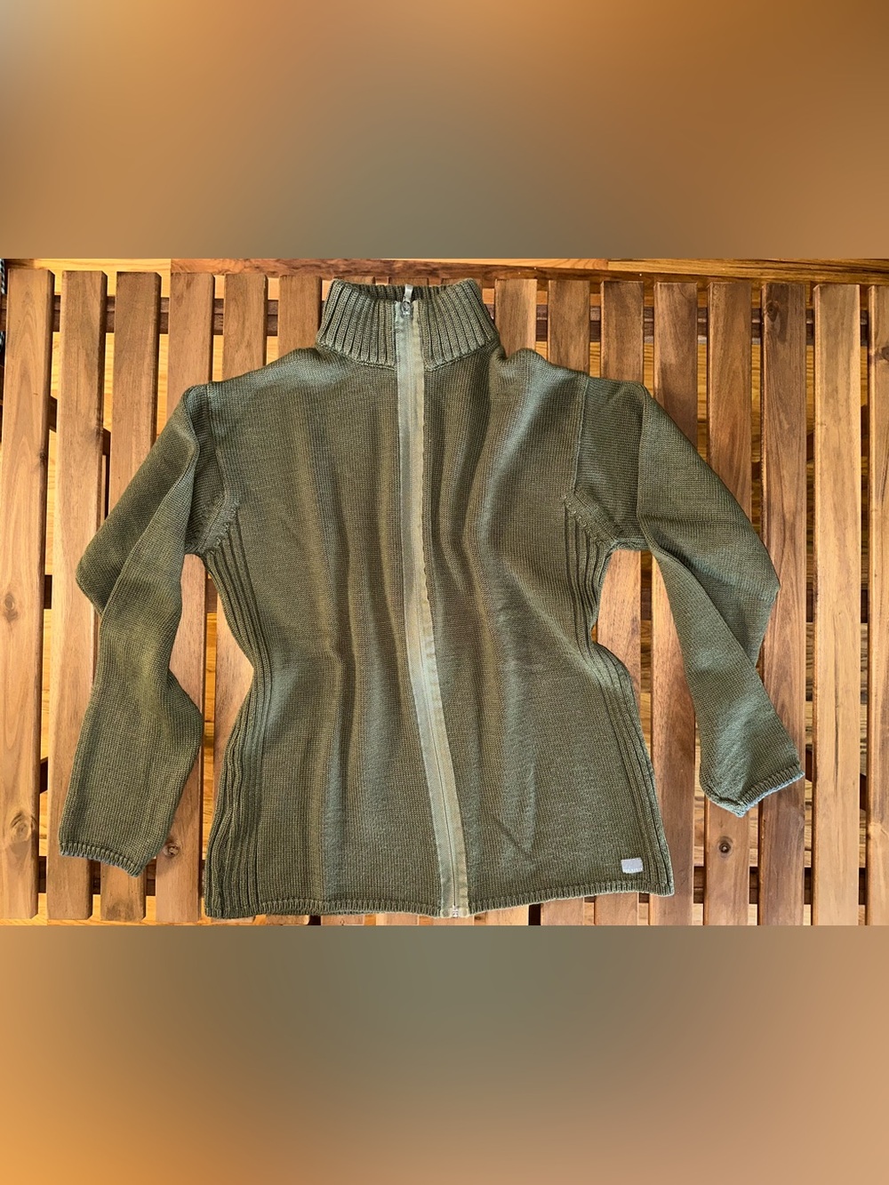 Ted Backer Men Olive Green Zip Front Knit  Cardigan Size M